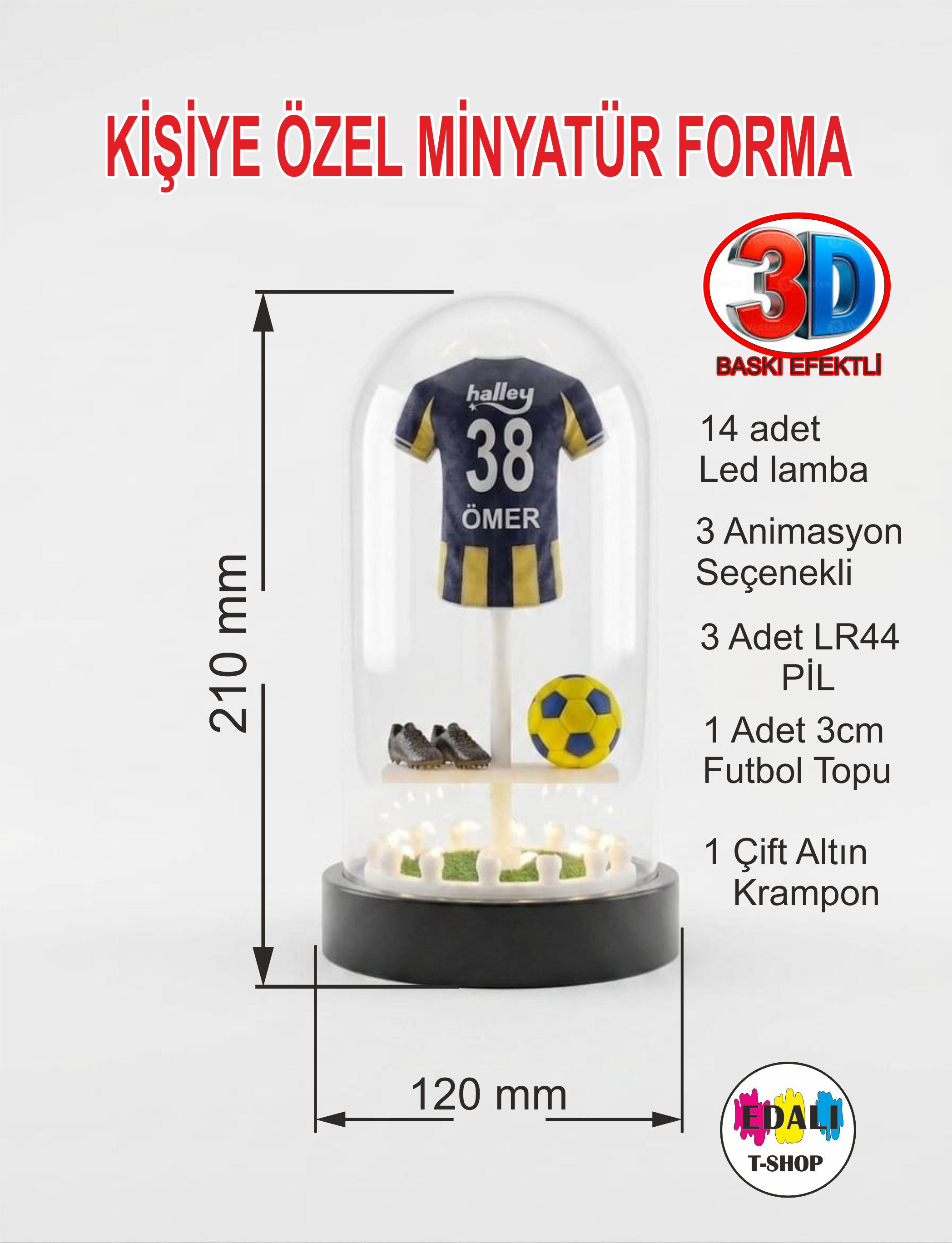 Kişiye Özel minyatür forma Işıklı 3 Animasyon Şeçenekli