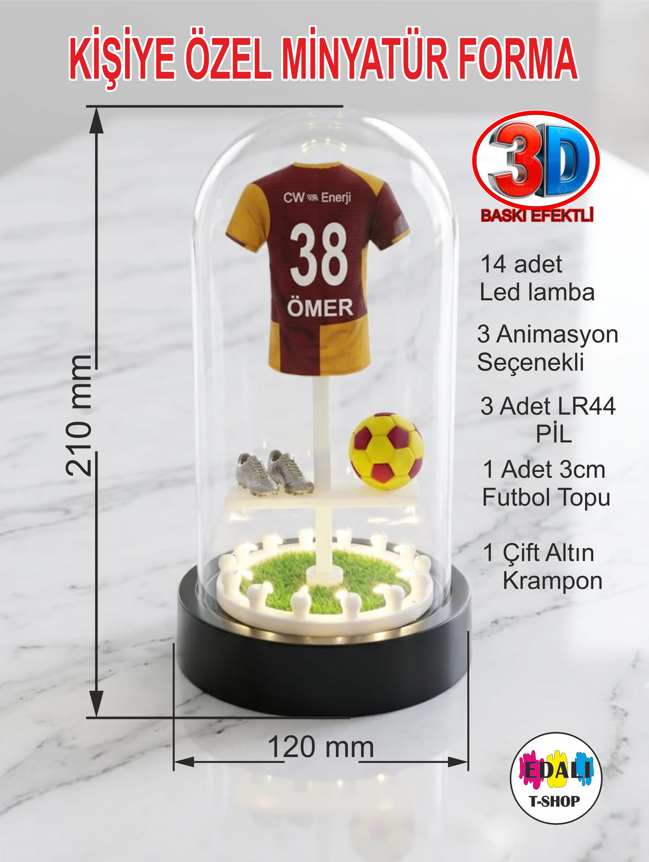 Kişiye Özel minyatür forma Işıklı 3 Animasyon Şeçenekli